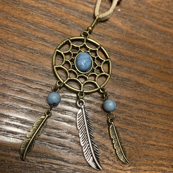 Long Blue Suede Dream Catcher Necklace 24" ONE OF A KIND HANDMADE NWOT - Picture 2 of 5